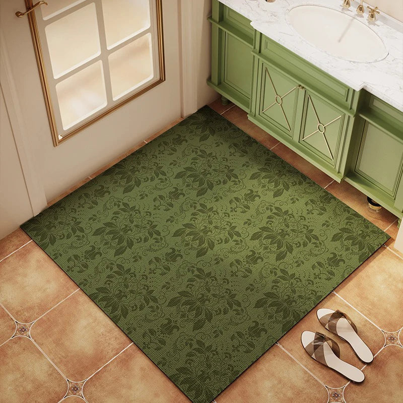 tapis moderne fleur vert foncé absorbant sèche rapidement salle bain maison
