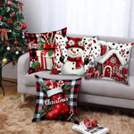 coussin décoratif noël carreaux rouge blanc flocon neige bonhomme neige guirlande sapin 45cm 45cm