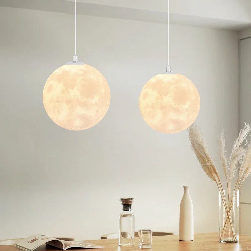 Suspension lumineuse moderne imprimée lunaire blanc beige tringle led 220v
