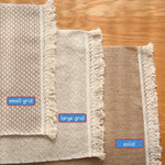 nappes table lin beige blanc motifs géométriques franges rustique bohème chaleureux