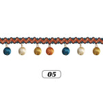 ruban rideau pompons vert doré élégant décoration partie zigzag coton polyester