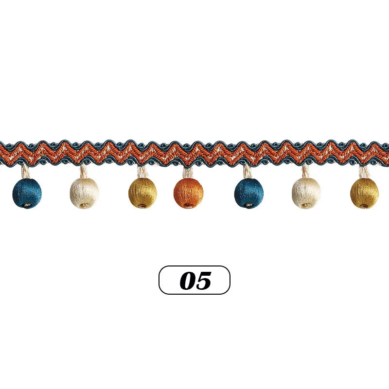 ruban rideau pompons vert doré élégant décoration partie zigzag coton polyester