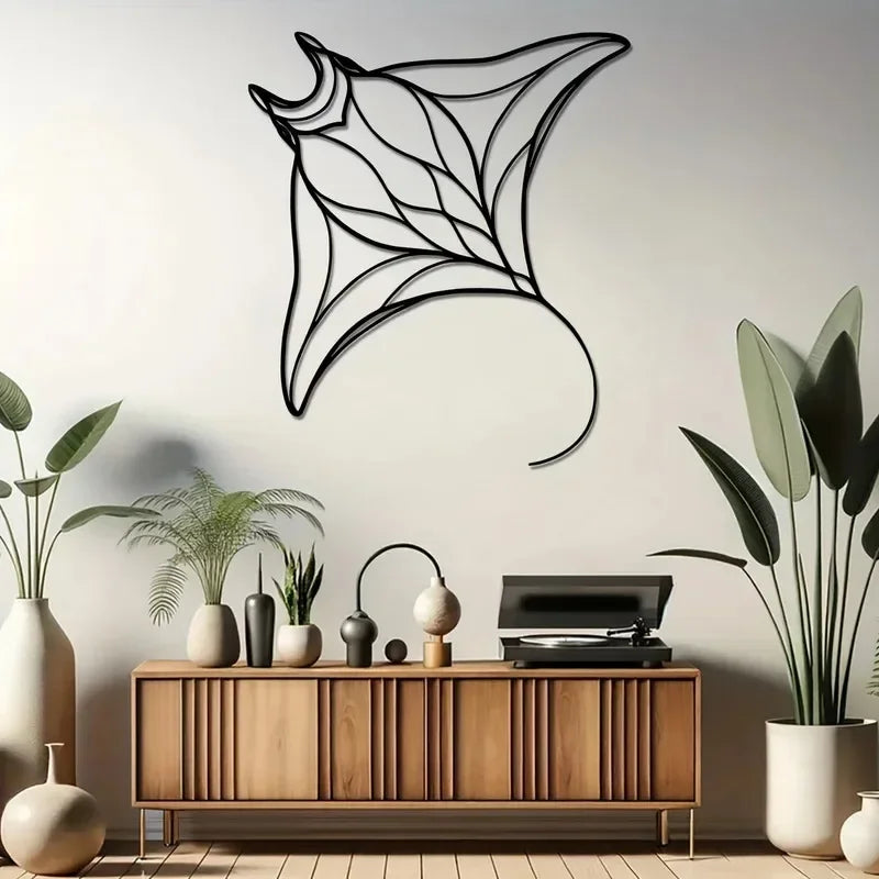 décoration murale sculpture moderne noir feuilles stylisées lignes fines contemporainintérieur art mural minimalistephoto non