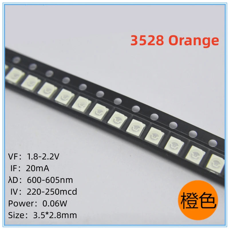 Diodes led smd 3528 blanc jaune rouge rose violet bleu vert 1210 pièces électronique