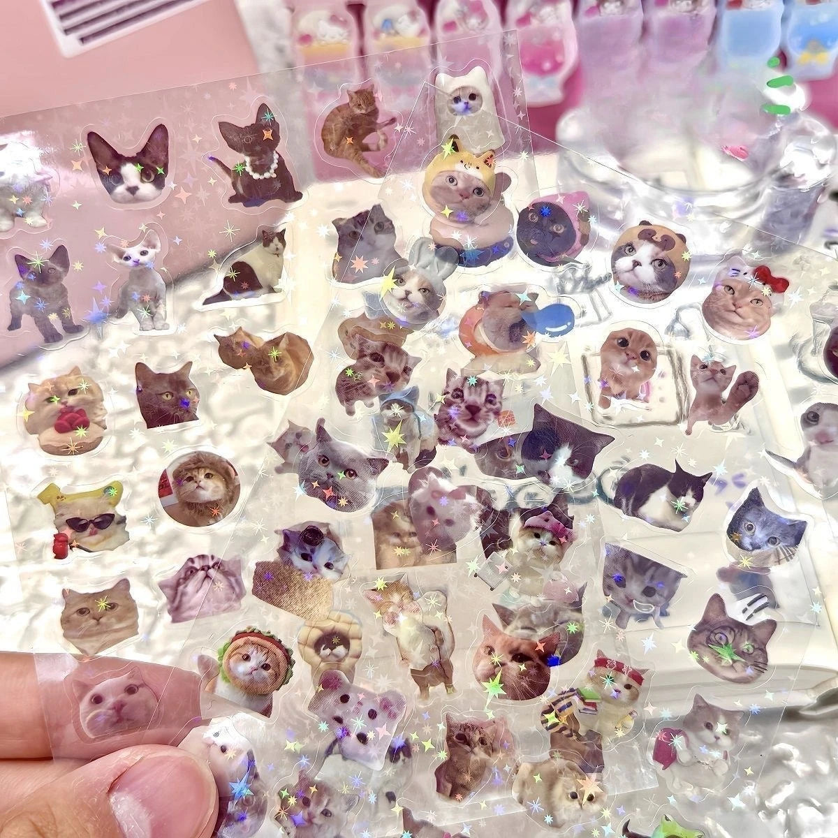 sticker kawaii chatons transparents accessoires divers scrapbooking waterproof mignon ornement decoration scenique