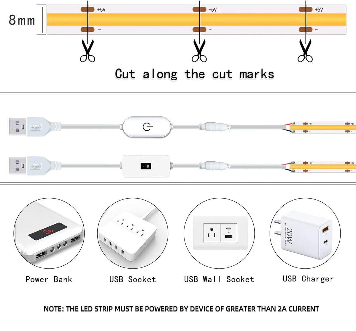 ruban led flexible blanc 320 diodes adhésif usb 3000k 4000k 6000k moderne minimaliste
