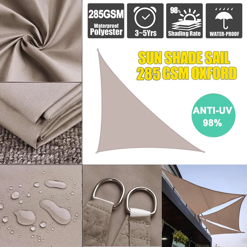voile d'ombrage triangulaire beige oxford moderne anti uv 3x4x5m 5x5x7.1m anneaux inoxydables instructions