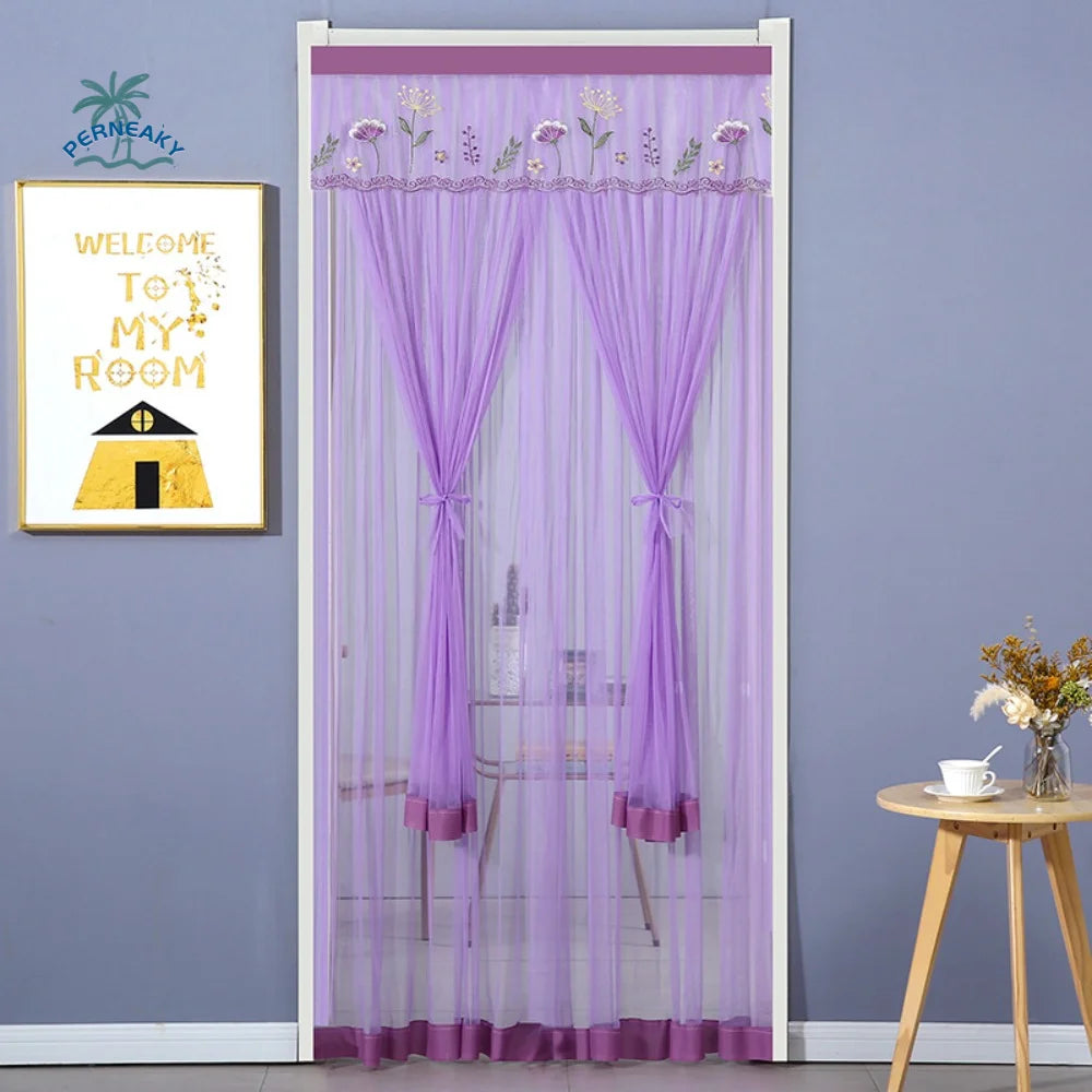 rideau porte violet rose bleu clair broderie florale transparent moderne auto adhésif fenêtre
