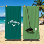 serviette plage microfibre vert foncé motif golf sport clips bois grande