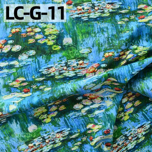 tissu imprimé coton biodegradable 145x50cm paysages fleurs abstrait impressionniste vert bleu rose