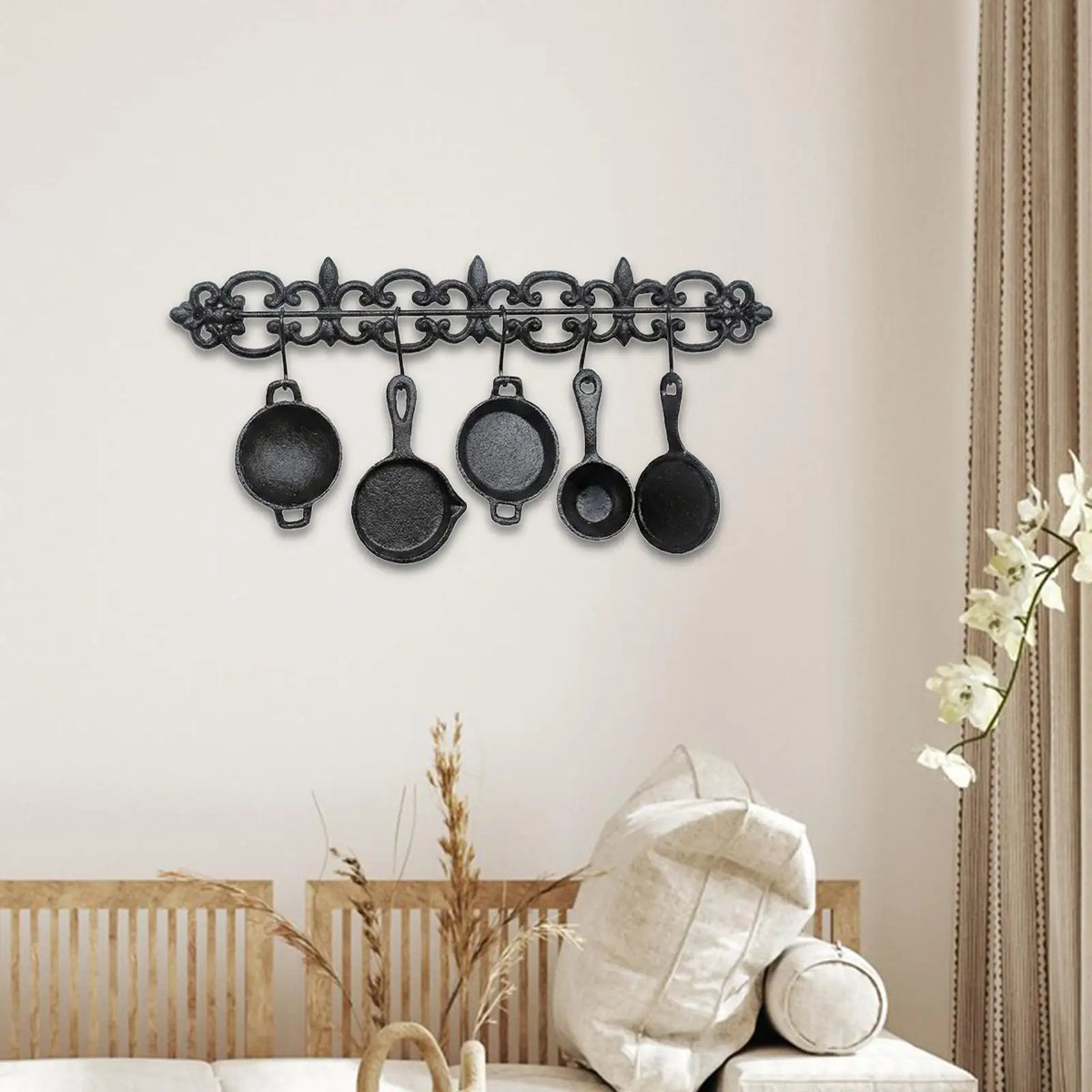 décoration murale vintage support couteaux floral noir robuste facile decoration muristique métal opacité farmhouse
