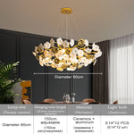 Suspension lumineuse contemporaine dorée fleurs stylisées salon chambre d'hôtel led sources lumière
