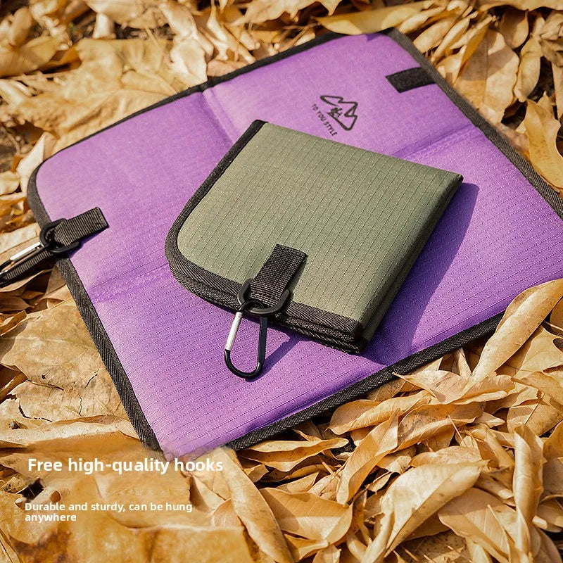 tapis siège pliable extérieur camping randonnée violet vert kaki rembourré velcro anneaux métalliques