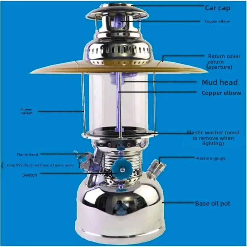 lampe essence portable camping extérieur pêche incandescente verre transparent classique argenté outils plein air