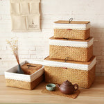 paniers paille naturels panier couvercle poignées métalliques boho chic rustique salon