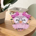 présentoir lunettes forme chouette kawaii rose marron bois décoratif maison plumes nœuds mignon
