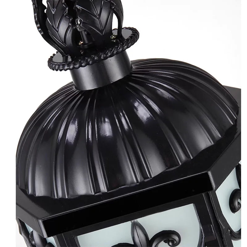lampe suspendue classique vintage ornements floraux verre translucide éclairage extérieur ip55 aluminium noir