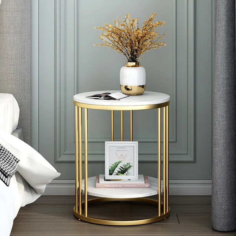 table d'appoint moderne marbre or blanc métal minimaliste vase livre plante