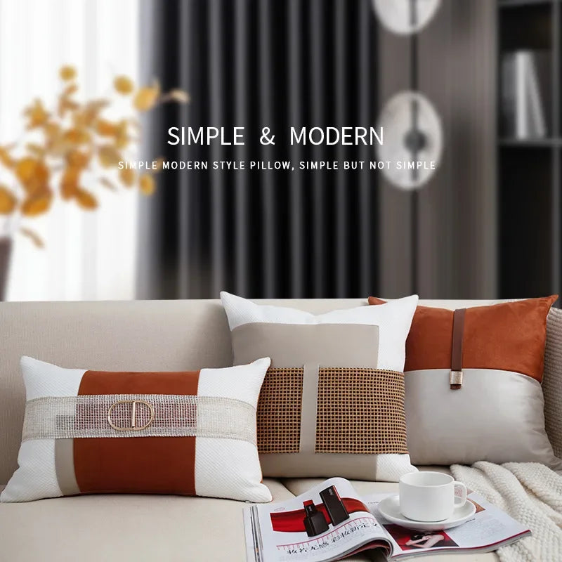 housse coussin carré orange motif géométrique moderne adhésif décoration intérieur