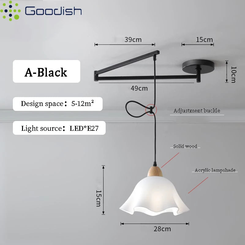 lampe suspendue moderne blanc noir flux lumineux led interrupteur bouton decoration chambre coucher