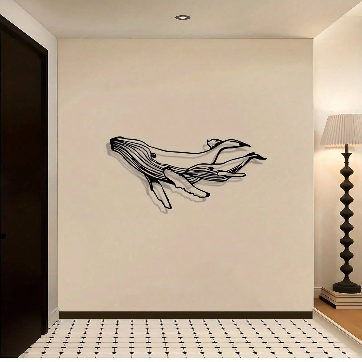 décoration murale sculpture baleine noire moderne abstraite illustration marine unique 30cm hauteur