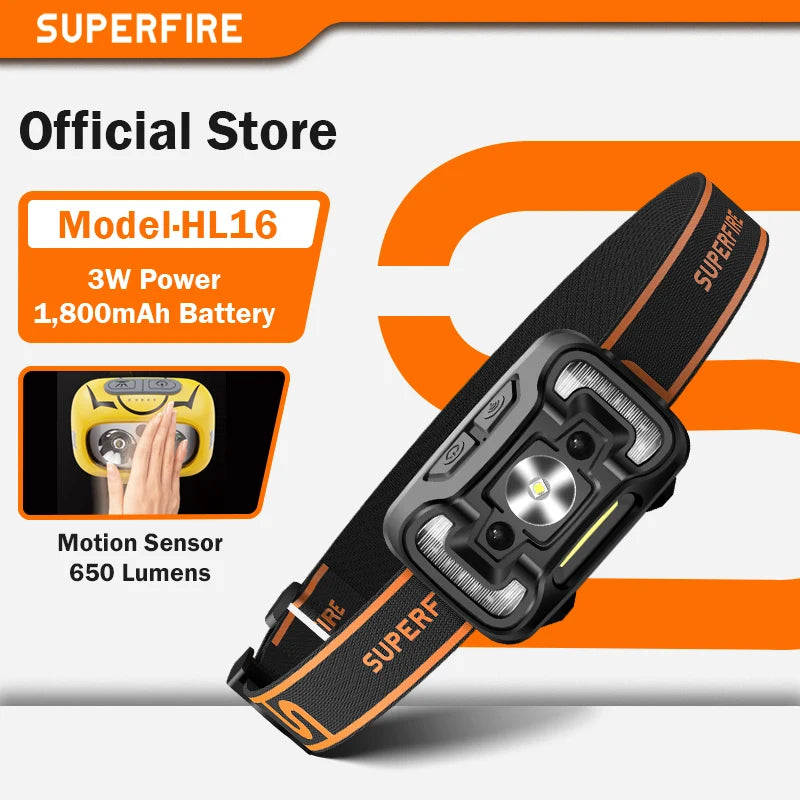 lampe frontale rechargeable led 5w noir orange moderne utilitaire sportive bandeau élastique