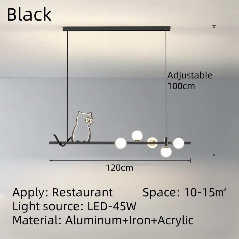 suspension lumineuse moderne minimaliste noir or chats métalliques sphères translucides salon chambre salle manger