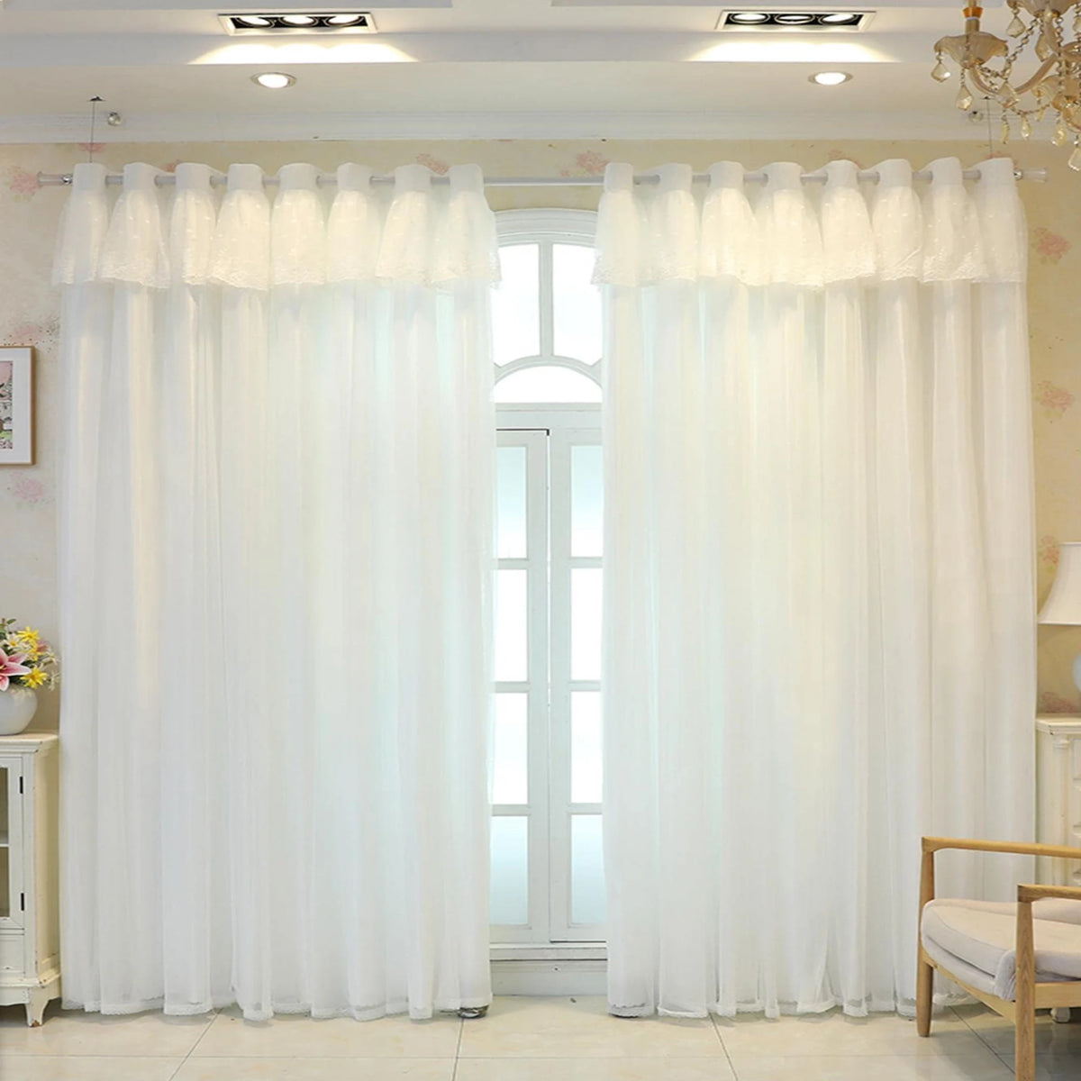 rideau blanc moderne opaque double couche isolation thermique salon chambre fenêtre élégant anneaux métalliques