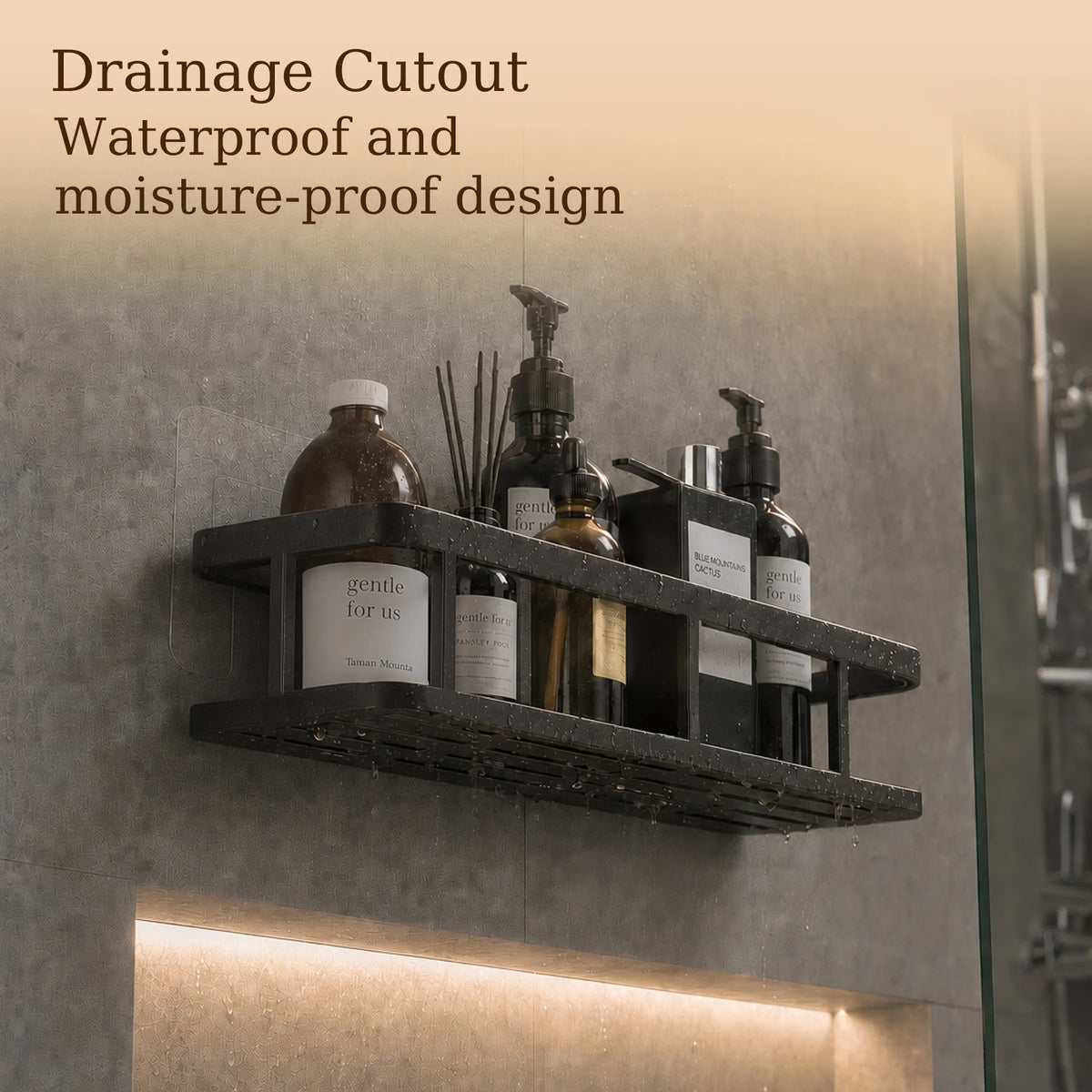 étagère rangement noir mat moderne double niveau adhésif sans perçage salle bain cuisine