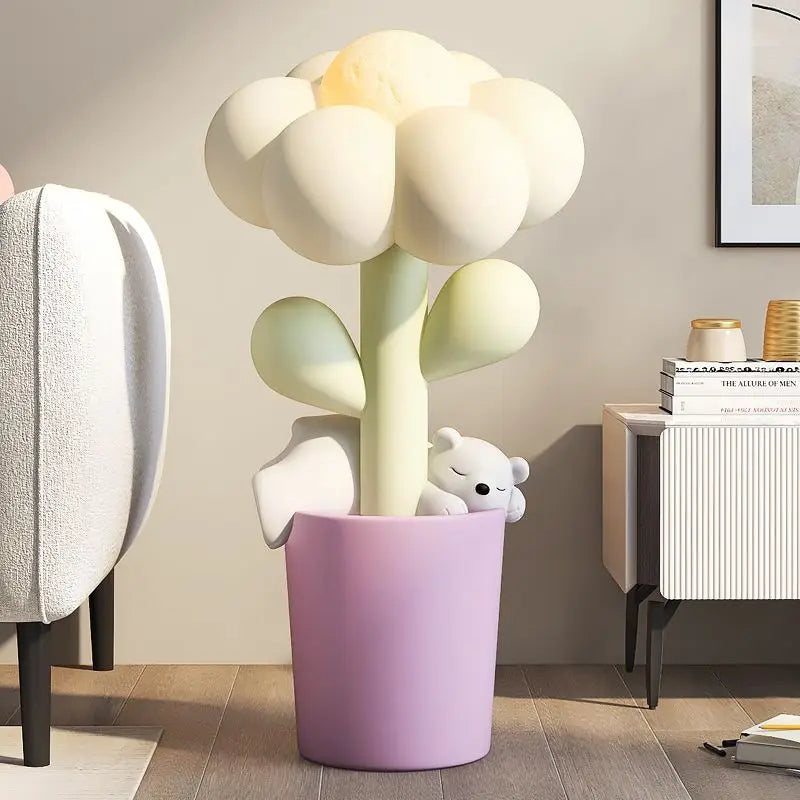 lampe pied fleur ours peluche rose verte blanche moderne enfant 85cm haute living room
