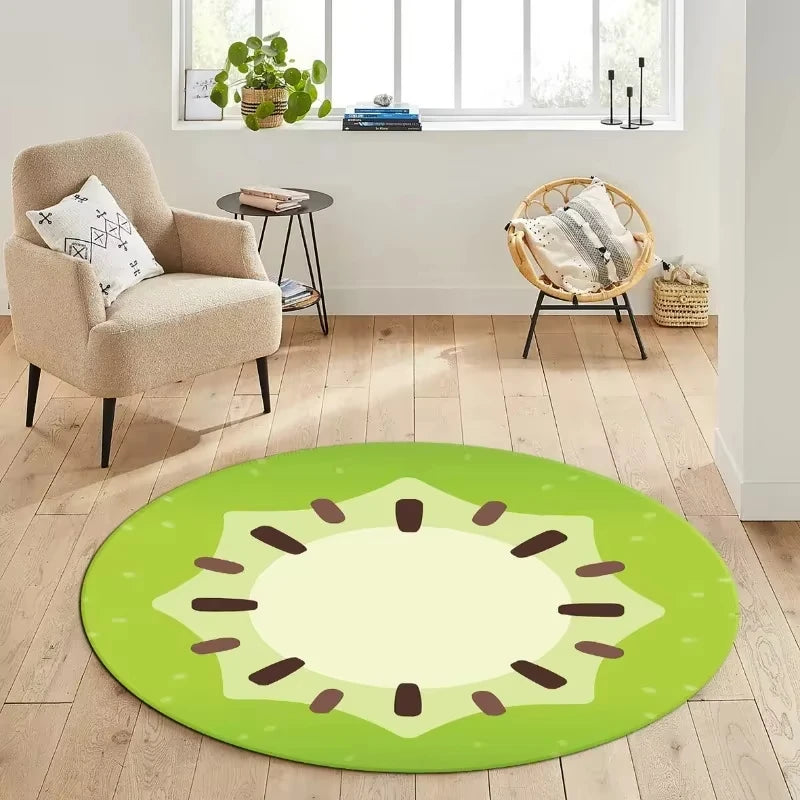 tapis rond kiwi vert clair moderne polyester non slip blanc chambre salon