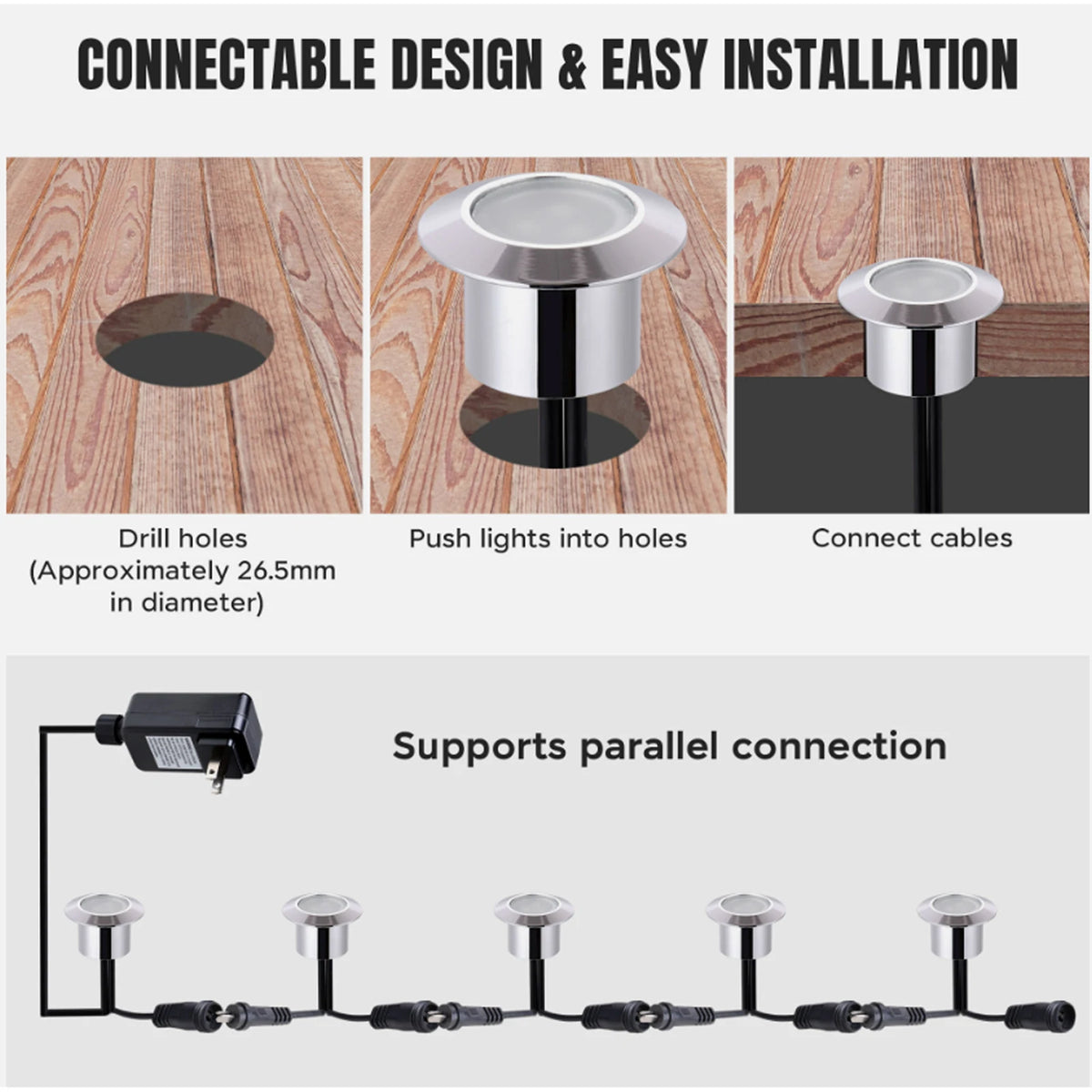 lampe led encastrable ip67 étanche blanc moderne jardin terrasse vis fixation câbles adaptateurs