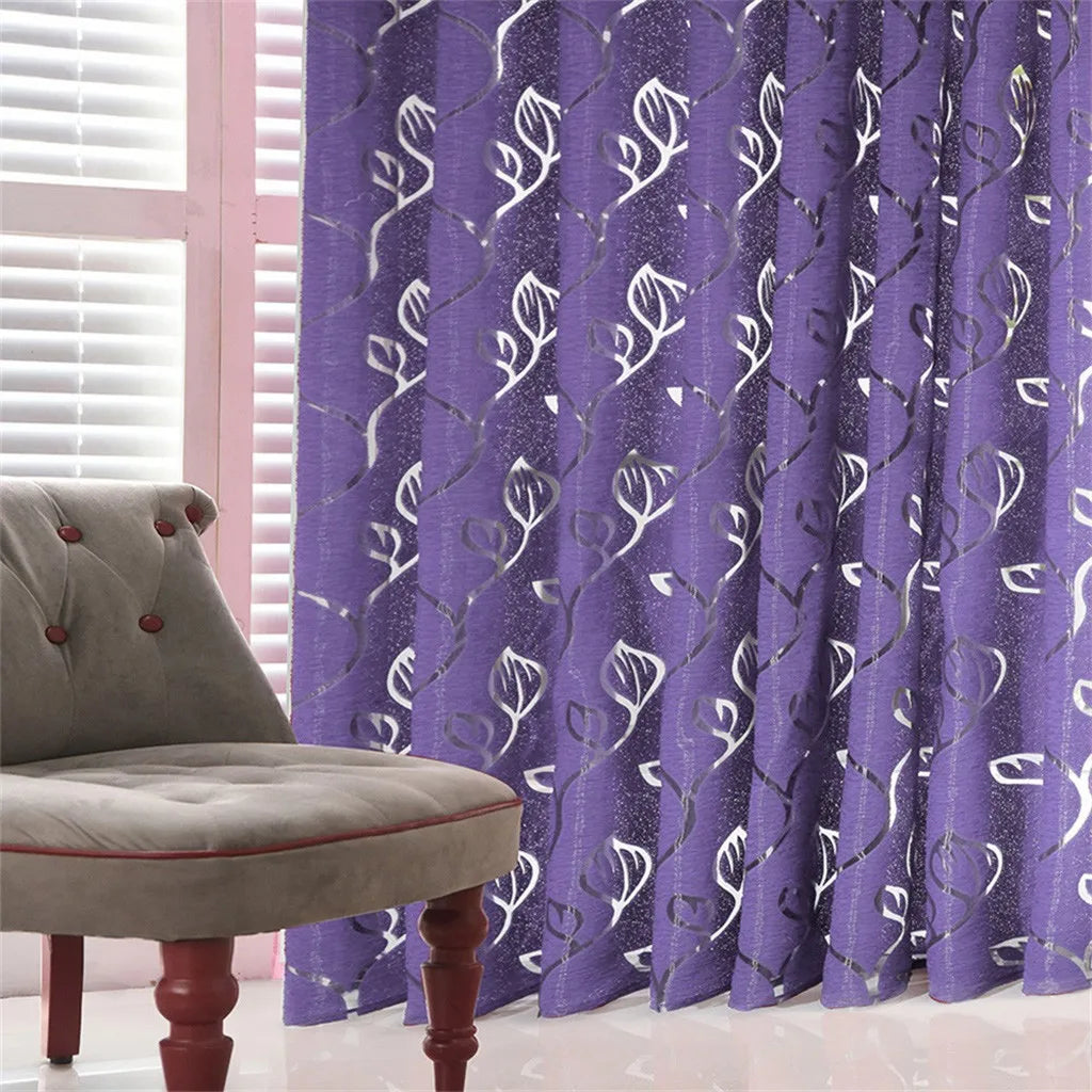 rideau semi transparent feuilles stylisées moderne violet rose noir bleu gris uni décoration maison