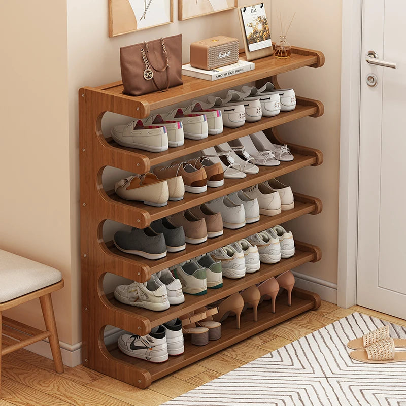 étagère chaussures bois naturel moderne étagères murales rangement chalets tapis tabouret tableau déco minimaliste