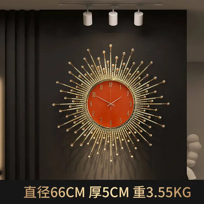 horloge murale moderne ornementale aiguille métal ornement solaire salon or