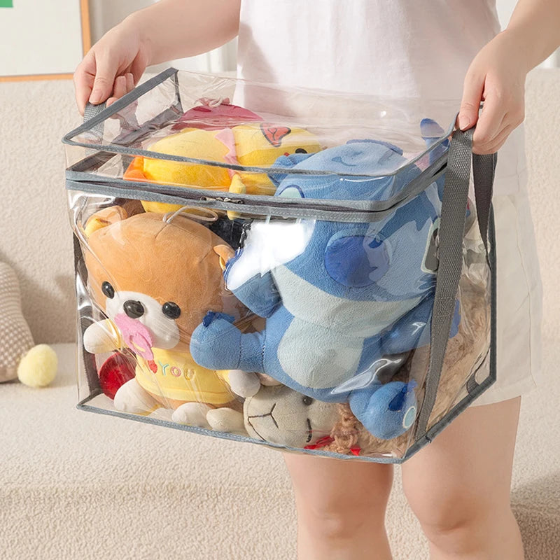 sac rangement transparent grand boîte jouets livres organisation maison pliable poignées grises