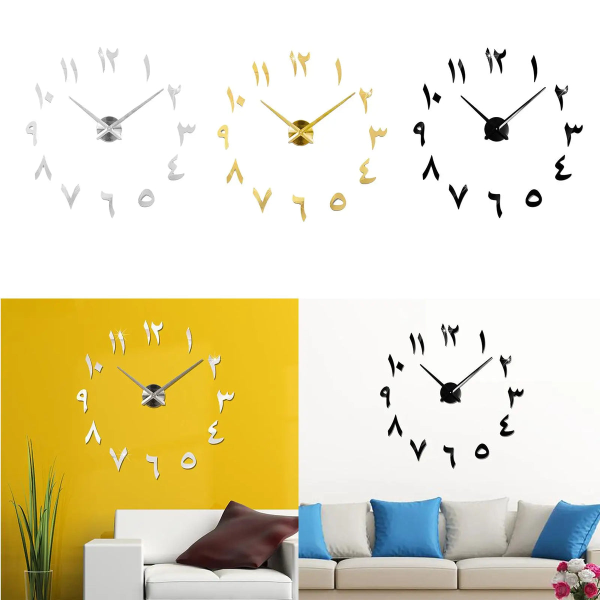 horloge murale décorative argentée moderne grande taille diy adhésive chambre salon