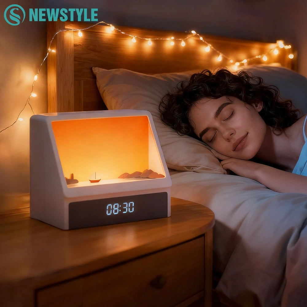 lampe réveil sunrise blanc écran digital sons lumière douce chambre coucher