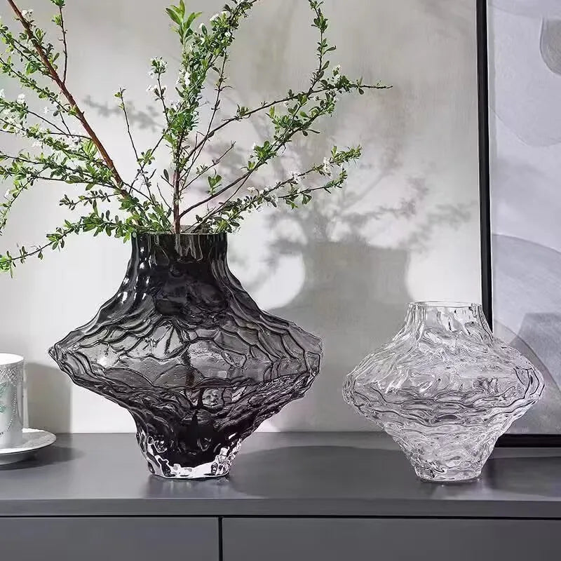 vases transparent texturés motifs organiques moderne fleurs artificielles salon maison