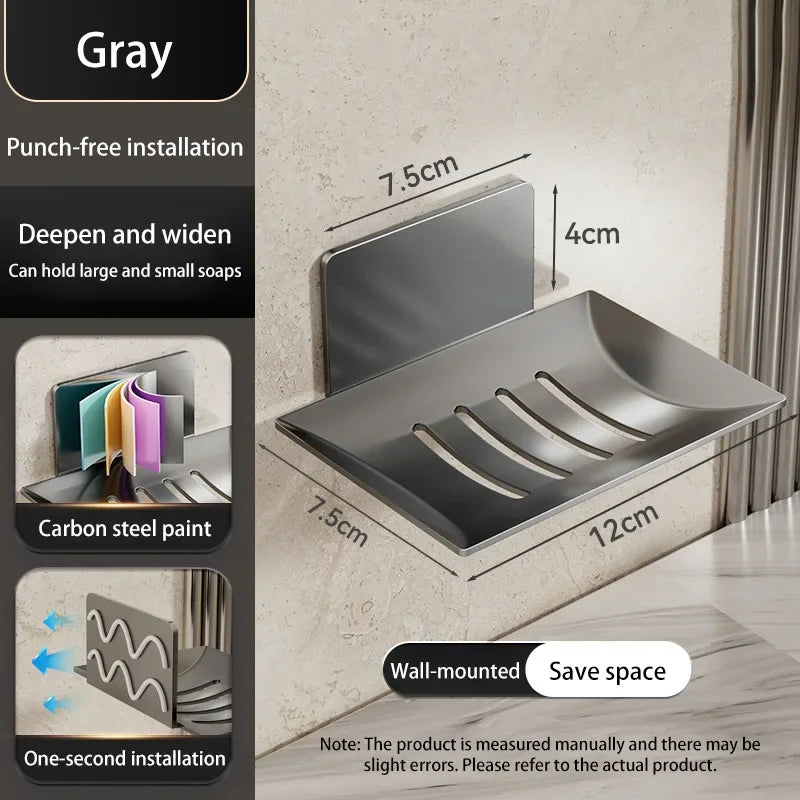 porte savon mural gris noir blanc moderne rainures drainage adhésif minimaliste salle bain