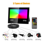 projecteur led rgb ip66 étanche extérieur télécommande réglage luminosité noir moderne