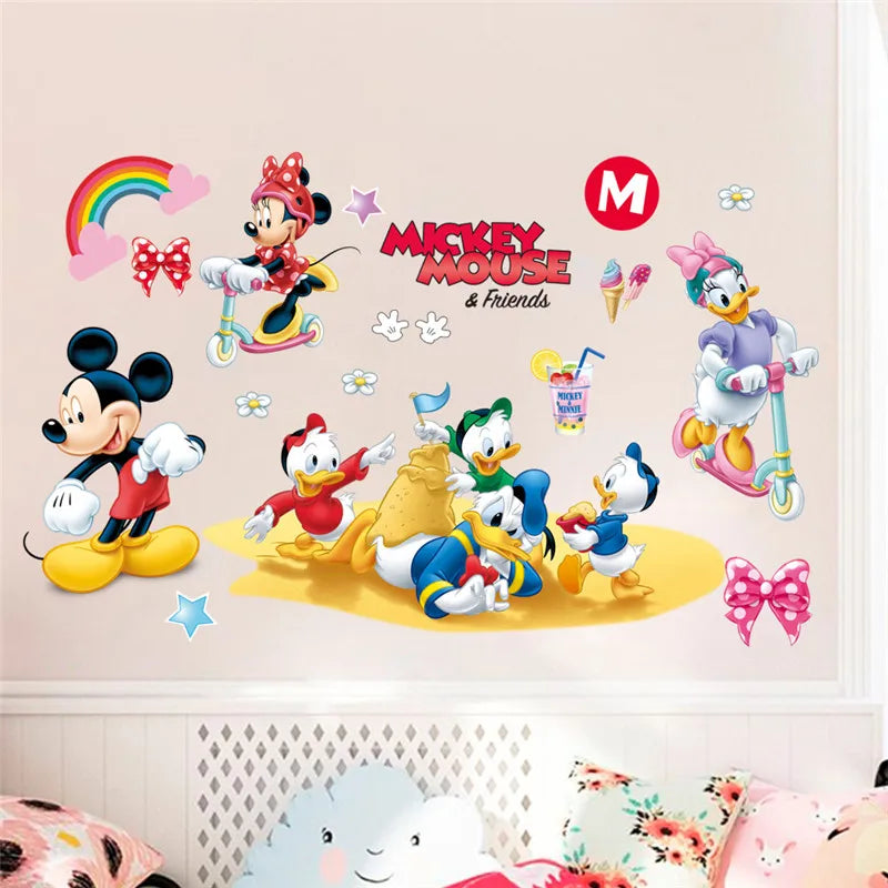 autocollant mural mickey minnie mouse dessin animé décoration chambre enfant sticker mur décoratif pvc