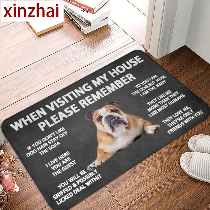 Détail du design humoristique du paillasson bouledogue anglais