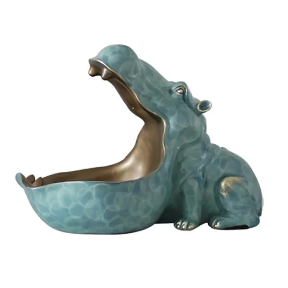 figurine hippopotame résine bleu foncé décoration table contemporaine animalier téléphone rehausseur