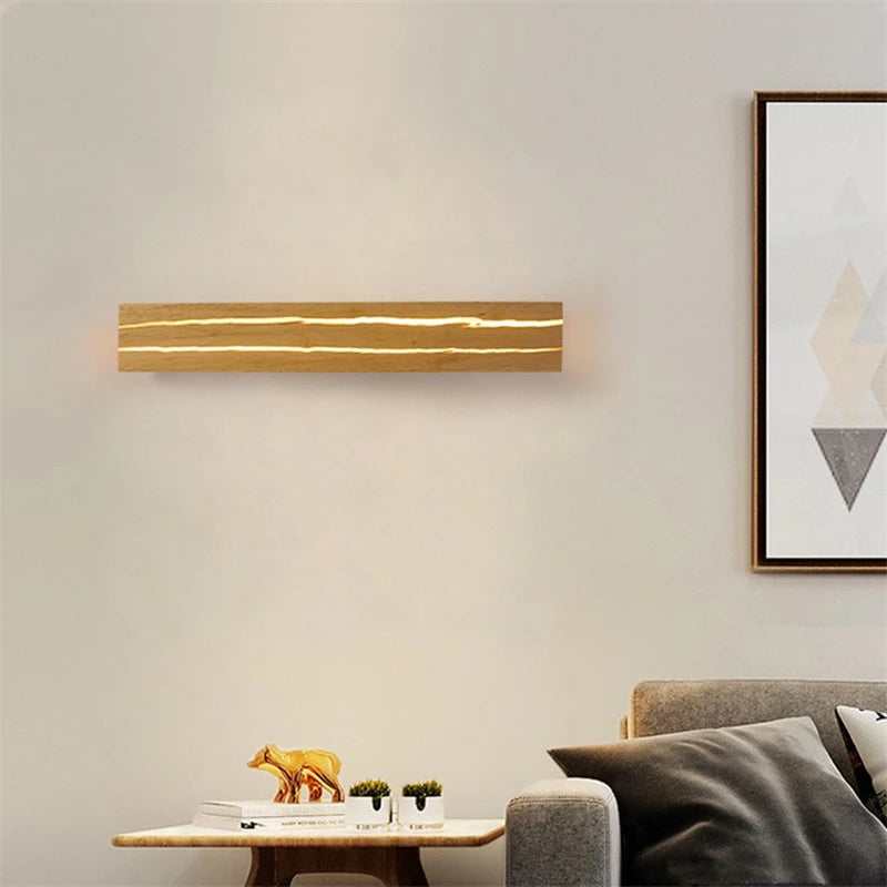 lampe murale led bois moderne minimaliste chaleureuse éclairage intérieur 30cm 50cmversible lumière chaude
