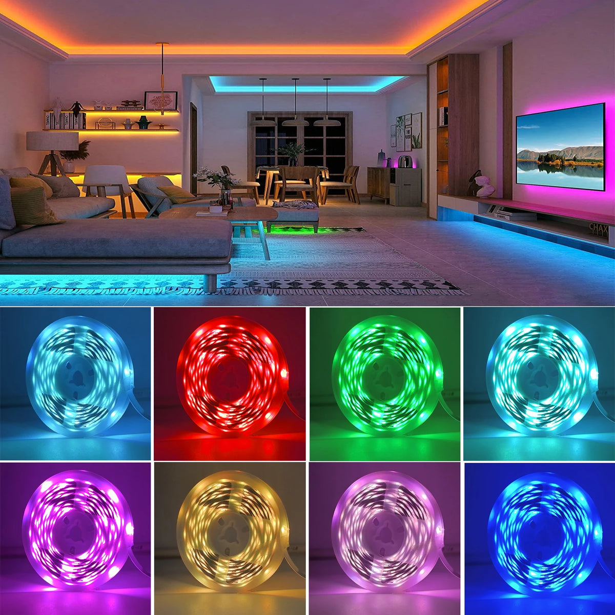 ruban led multicolore flexible moderne adhésif télécommande chargeur usb