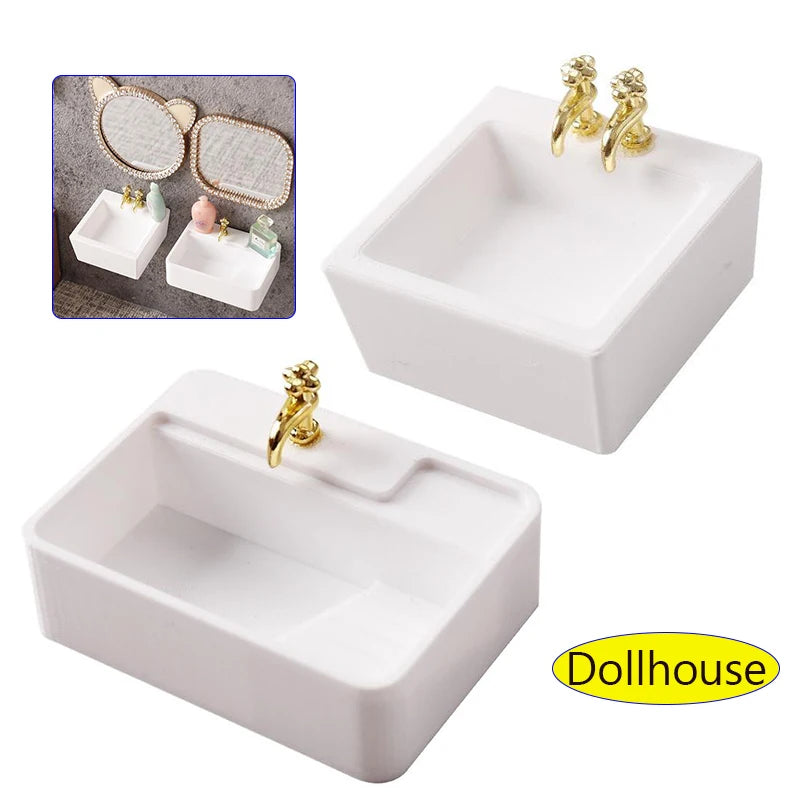accessoires décoration maison poupée salle bain lavabo miroir moderne chic éléments décoratifs pastel or
