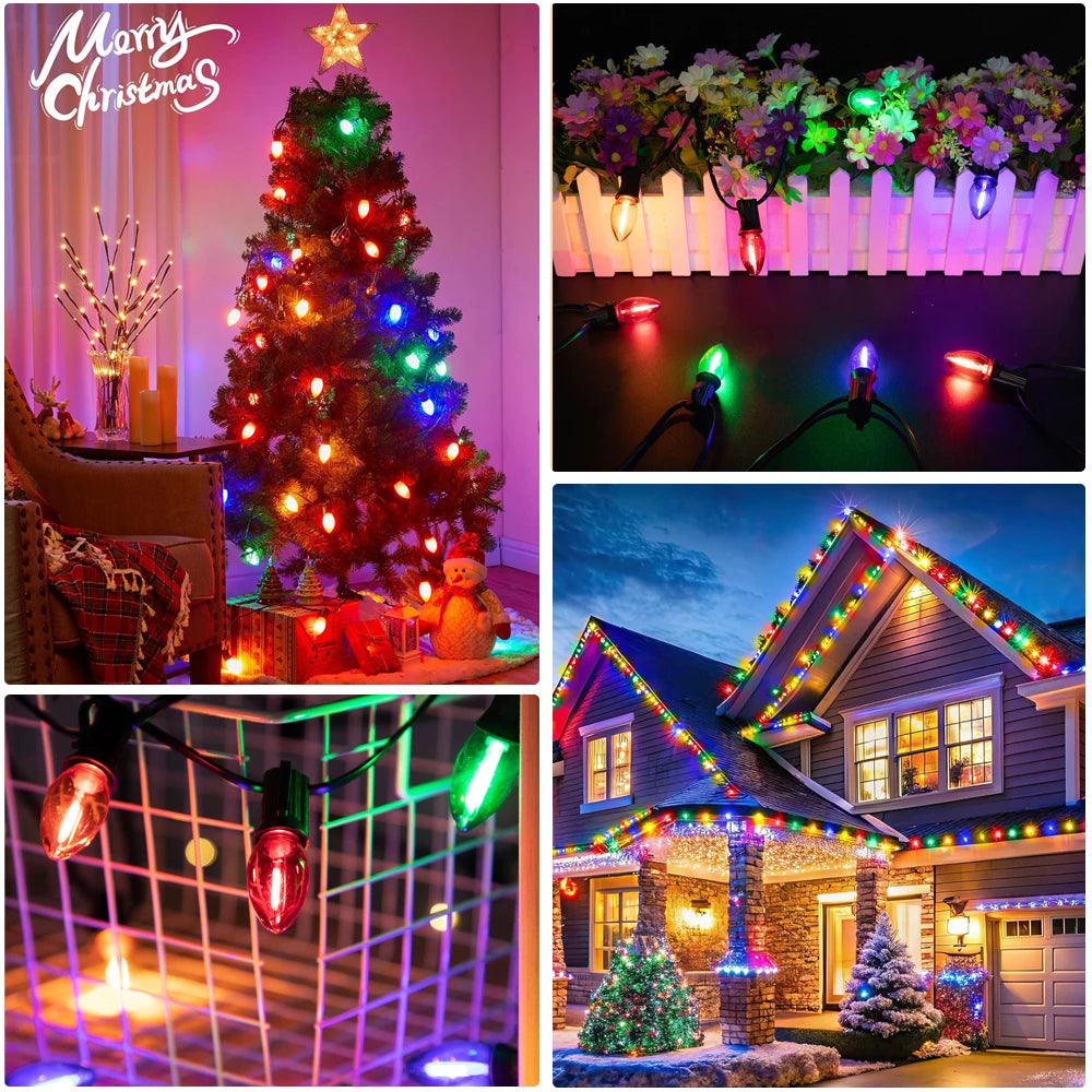 guirlande lumineuse extérieure imperméable multicolore moderne clips rouge bleu jaune vert patios jardins fêtes