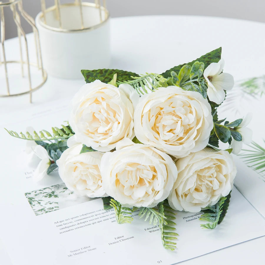 bouquet artificiel roses soie orange rouge rose blanc violet feuilles vertes classiqueintérieurDecorationFestivalMarriage