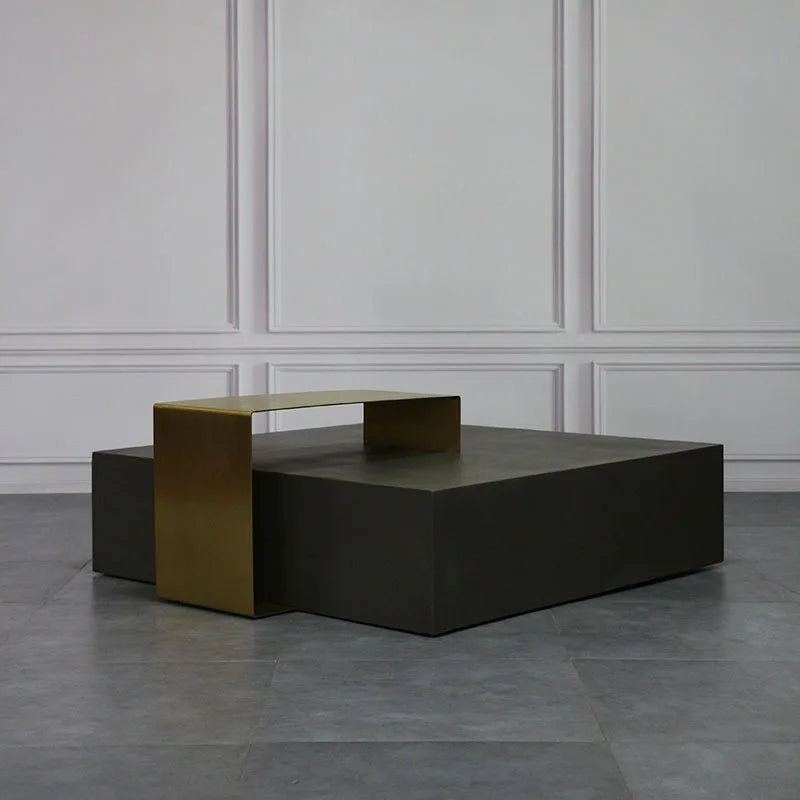 table basse moderne métal gris foncé ornements dorés light chambre salon rectangle stainless steel